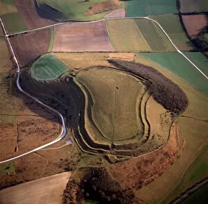 Wiltshire Collection: Aerial image of Battlesbury Camp, an Iron Age Hill fort, Warminster, Wiltshire