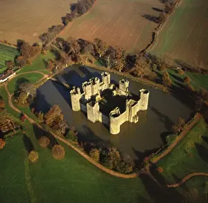 Moated Prints: Aerial image of Bodiam Castle, late medieval moated castle, Robertsbridge