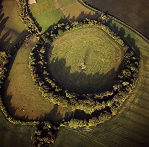 Enclosure Prints: Aerial image of Bury Hill Fort, Wiltshire, England, United Kingdom, Europe