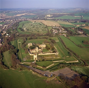 Newport Prints: Aerial image of Carisbrooke Castle, a historic motte-and-bailey castle