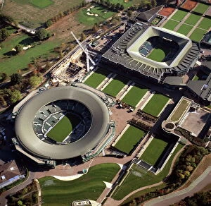 Lawn Collection: Aerial image of Centre Court and Number 1 Court, All-England Club (All England Lawn Tennis