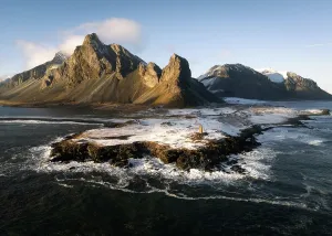 Crystal Prints: Aerial image of Eystrahorn mountain in winter, South Iceland, Iceland, Europe