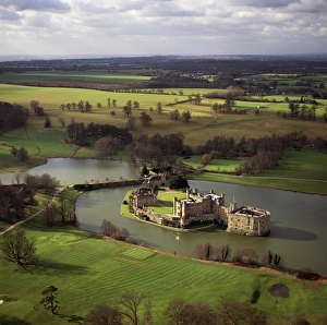 Maidstone Prints: Aerial image of Leeds Castle and moat, a medieval castle, southeast of Maidstone