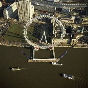 Millennium Wheel Collection: Aerial image of the London Eye (Millennium Wheel), South Bank of the River Thames