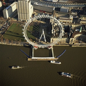 South Bank Prints: Aerial image of the London Eye (Millennium Wheel), South Bank of the River Thames