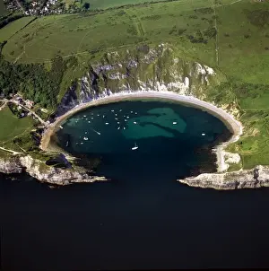 Aerial image of Lulworth Cove, a natural landform harbour, near West Lulworth