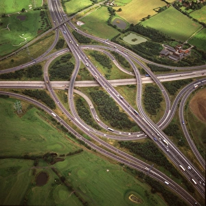 Roads Prints: Aerial image of M25 and M11 Motorway Junction, Essex, England, United Kingdom, Europe