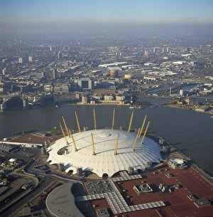 Arena Prints: Aerial image of the Millennium Dome and the River Thames, Greenwich Peninsula
