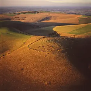 Iron Age Prints: Aerial image of Mount Caburn with the remains of an Iron Age hill fort