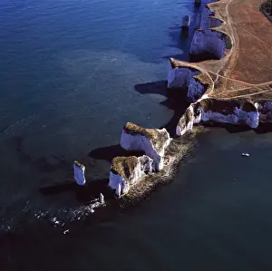 White Chalk Prints: Aerial image of Old Harry Rocks, chalk stacks located directly east of Studland