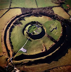 View From Above Prints: Aerial image of Old Sarum, the original site of Salisbury with castle ruins