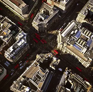 Roof Top Prints: Aerial image of Oxford Circus, a busy intersection of Regent Street and Oxford Street