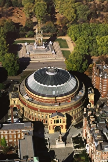 Kensington Prints: Aerial image of the Royal Albert Hall, and the Albert Memorial in Kensington Gardens