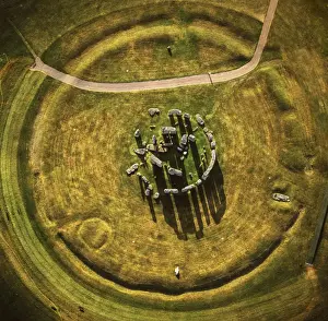 Aerial image of Stonehenge, prehistoric monument and stone circle, UNESCO World Heritage Site