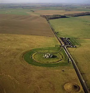 Aerial image of Stonehenge, prehistoric monument and stone circle, UNESCO World Heritage Site