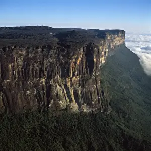 Venezuela Prints: Aerial image of tepuis showing eastern cliff looking towards Brazil and Guyana