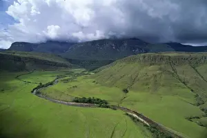 Venezuela Prints: Aerial image of tepuis showing south side of Auyantepui (Auyantepuy) (Devils Mountain) from Uruyen valley