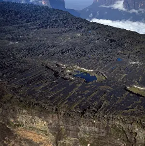 Venezuela Prints: Aerial image of tepuis showing the summit of Mount Roraima (Cerro Roraima) with Lake Gladys