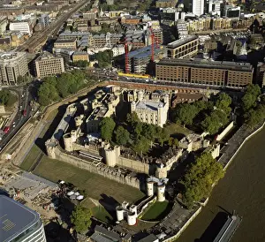 Cranes Prints: Aerial image of the Tower of London, UNESCO World Heritage Site, London