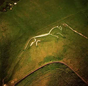 View From Above Prints: Aerial image of the Uffington White Horse, Berkshire Downs, Vale of White Horse