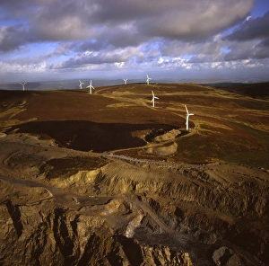Alternative Energy Prints: Aerial image of wind farm at Kirkby Moor, Cumbria, England, United Kingdom, Europe