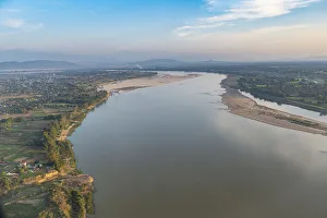 Flowing Water Prints: Aerial of the Irrawaddy River in Myitkyina, Kachin state, Myanmar (Burma), Asia