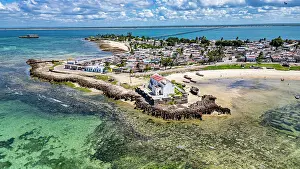 Red Roof Prints: Aerial of the Island of Mozambique, UNESCO World Heritage Site, Mozambique, Africa
