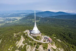 Hotels Prints: Aerial of the Jested Tower, a TV tower and hotel, the highest mountain peak of