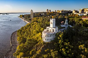Flowing Water Prints: Aerial of Khabarovsk and the Amur River, Khabarovsk Krai, Russia, Eurasia