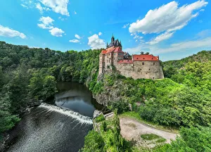 Aerial of Kriebstein Castle, on the Zschopau River, Kriebstein, Saxony, Germany, Europe