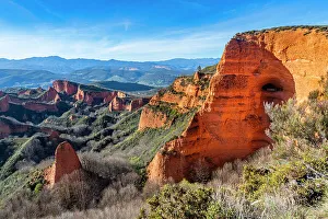 Aerial of Las Medulas old Roman gold mine, UNESCO World Heritage Site, Castile and Leon, northern Spain, Europe