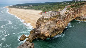 Windmills Prints: Aerial of the lighthouse of Nazare, Oeste, Portugal, Europe