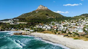 Lions Head Prints: Aerial of the Lion Head and Camps Bay, Cape Town, South Africa, Africa
