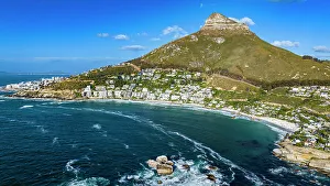 Lions Head Prints: Aerial of the Lion's Head and Camps Bay, Cape Town, South Africa, Africa