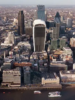 Tower Block Prints: Aerial London Cityscape dominated by Walkie Talkie tower