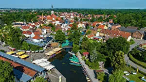 Spree Forest Prints: Aerial of Luebbenau, UNESCO Biosphere Reserve, Spree Forest, Brandenburg, Germany, Europe