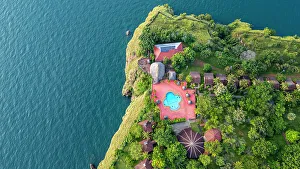Cabin Prints: Aerial of a luxury hotel in Kigoma, Lake Tanganyika, Tanzania, East Africa, Africa
