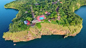 Swimming Pool Prints: Aerial of a luxury hotel in Kigoma, Lake Tanganyika, Tanzania, East Africa, Africa