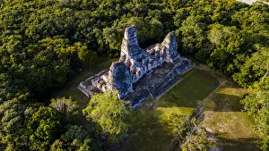 Campeche Prints: Aerial of the Maya ruins of Xpujil, Campeche, Mexico, North America