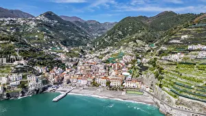 Liguria Prints: Aerial of Minori, The Amalfi Coast, UNESCO World Heritage Site, Campania, Italy, Europe