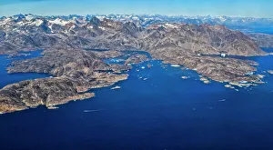 Outdoor Activities Prints: Aerial of the mountainous coastline around Kulusuk, Greenland, Polar Regions