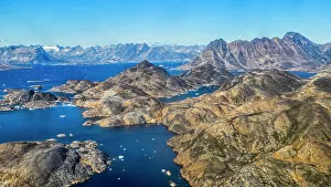 Rugged Terrain Prints: Aerial of the mountainous coastline around Kulusuk, Greenland, Polar Regions