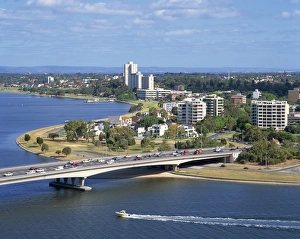 Perth Prints: Aerial of the Narrows Bridge in the city of Perth, Western Australia, Australia, Pacific