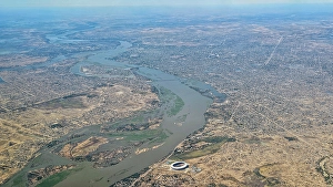 Communities Prints: Aerial of N´Djamena, capital of Chad and the Chari River, Chad