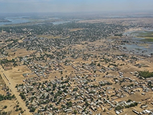 Communities Prints: Aerial of N´Djamena, capital of Chad and the Chari River, Chad