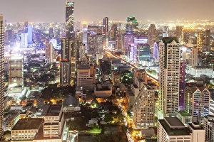 Bustling Prints: Aerial night view of Bangkok City skyscrapers, Bangkok, Thailand