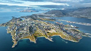 Settlement Prints: Aerial of Nuuk, capital of Greenland, Denmark, Polar Regions
