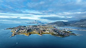 Rugged Terrain Prints: Aerial of Nuuk, capital of Greenland, Denmark, Polar Regions