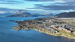 Residential Buildings Prints: Aerial of Nuuk, capital of Greenland, Denmark, Polar Regions