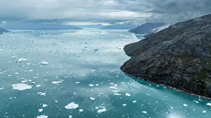 Overcast Sky Prints: Aerial of the Nuuk Icefjord, Western Greenland, Denmark, Polar Regions